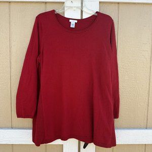 J. Jill Red Pull Over Knit Sweater Long Sleeve Ribbed Side Panel Size XL Petite